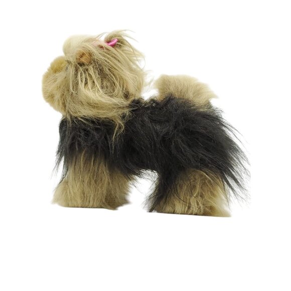Unbranded Brown‎ and Tan Pair Of Fluffy Yorkie Plush Dogs With Bows in Fur - Picture 10 of 11